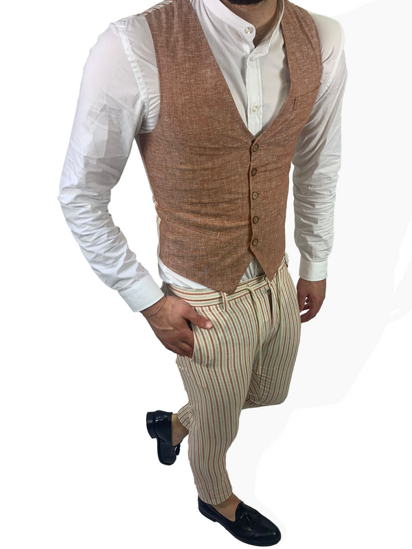 Completo Lino Marines Pantalone + Gilet